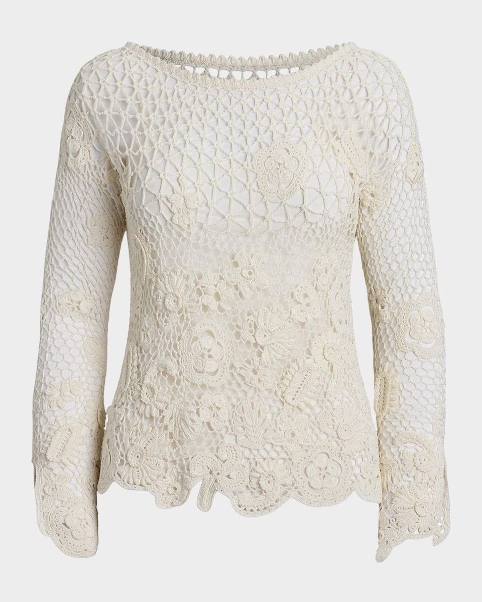 Floral Crochet Dolman-Sleeve Sweat